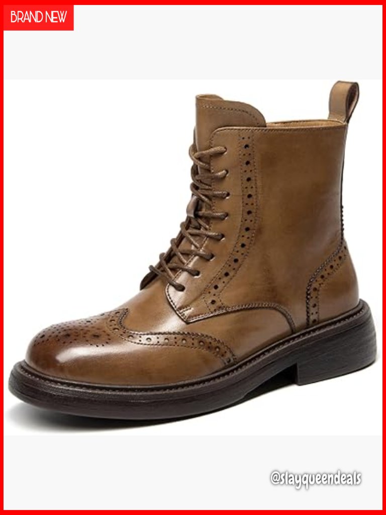 Leather Combat Boots With Side Zipper, Chunky Heel Platform Ankle Booties